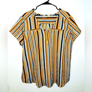 Speed Limit Women’s Vertical Striped Short Sleeve Blouse With Zipper! Size 2X.